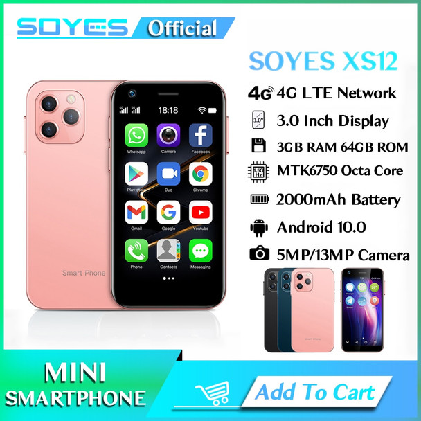 SOYES XS12 Mini 4G Smartphone Android 10 Dual Sim Octa Core 13MP Camera WIFI Bluetooth FM Hotspot GPS 3.0 Inch Little Cellphone