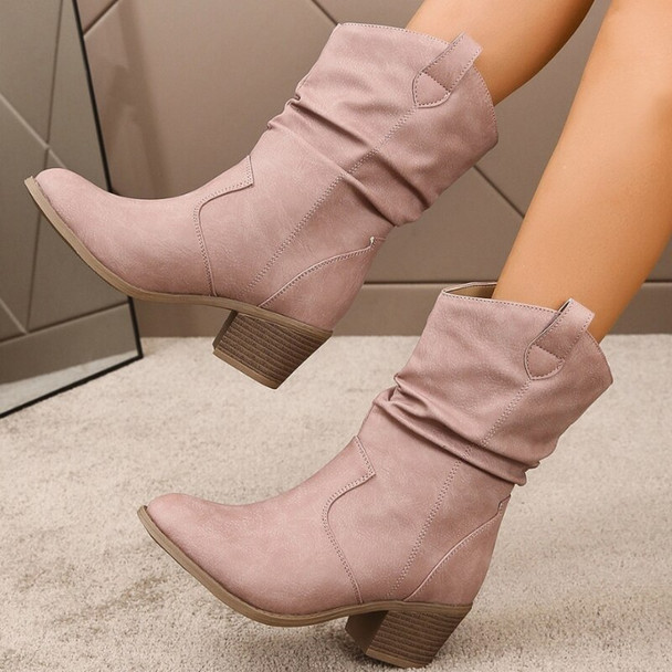 2023 New Western Cowgirl Women Short Boots Chunky Mid Heels Retro