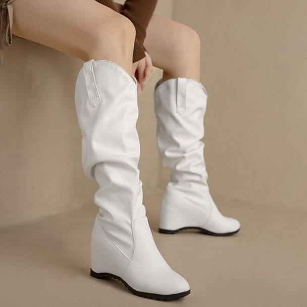 Winter Wedge 8cm High Heel Large Size Long Boots Women Inner Height
