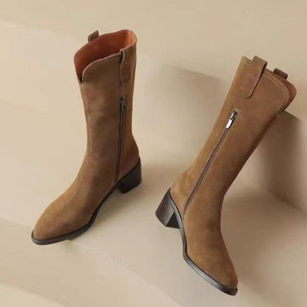 Chelsea Boots Women Designer 2023 New Mid Calf Pointed Toe Sexy Pumps