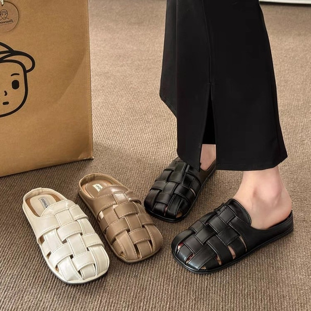 Female Shoes Slippers Flat Low Square Toe Slides 2023 Cover Fabric
