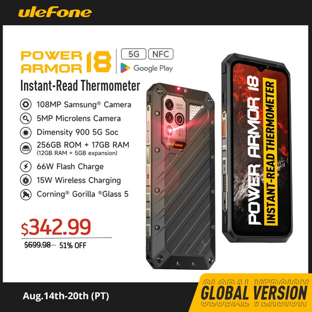 Ulefone Power Armor 18 5G  Rugged Phone 17GB RAM moblie phone 256GB ROM 108MP 66W 9600mAh Android 12 moblie phone Global version