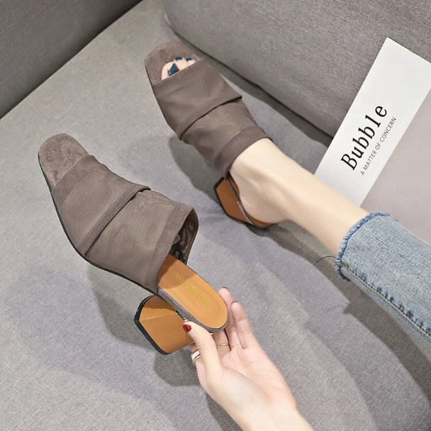 Peep Toe Slippers Soft Square heel Shoes Med Big Size Platform Flock
