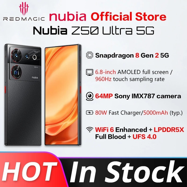 Nubia Z50 Ultra 5G 6.8 inch 144Hz AMOLED Screen Under screen camera Snapdragon 8 Gen 2 Octa Core 80W Fast Charge NFC