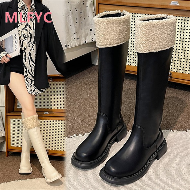 Thick Sole Knight Boots Women Shoes 2023 New Winter plush cotton boots