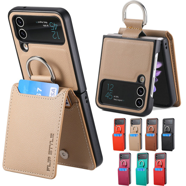 Vertical Cards Solt Magnetic Wallet Ring Holder Leather Case for Samsung Galaxy Z Flip 5 4 Flip3 Flip4 5G Zflip4 Stand Cover
