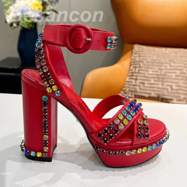 Besancon Women's Super High Heeled Sandals Waterproof Platform Diamond