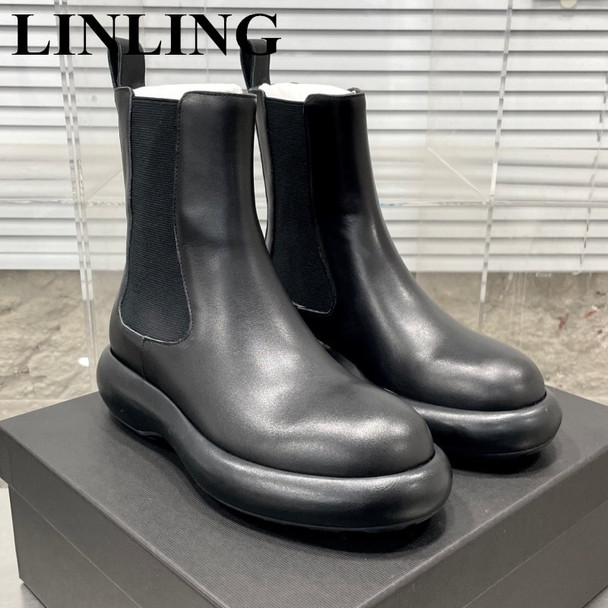 Brand Thick Bottom Chelsea Boots 2023 Fashion Genuine Leather Platform