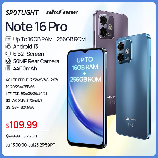 Ulefone Note 16 Pro Smartphone 256GB ROM Android 13 Global Version Phone 50MP 6.52 inch 4400mAh GPS  4G Cellular Ulefone Note 16 Pro Smartphone 256GB ROM Android 13 Global Version Phone 50MP 6.52 inch 4400mAh GPS  4G Cellular
