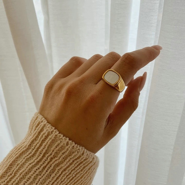 Unique  Pearl Band Ring 18K Gold IP Plateding Stainless Steel