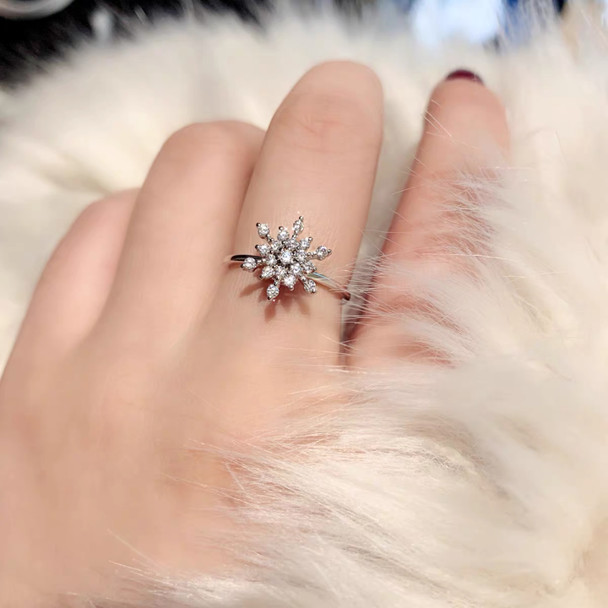 S925 Sterling Silver Gold-plated Christmas Snowflake Spinning Anxiety Ring