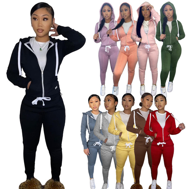 2023 Fall Winter Fleece 2 Piece Women Tracksuit Jogging thick two piece tracksuit sweatpants and hoodie Women Clothes set