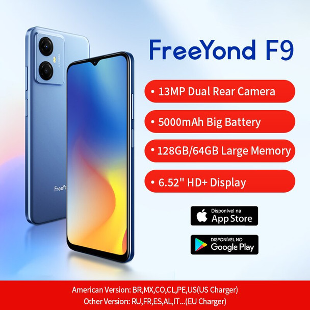 FreeYond F9 Smartphone 64GB/128GB 6.52" HD+ Screen 5000mAh Big Battery Octa Core13MP Dual Camera 5000mAh Android Phone
