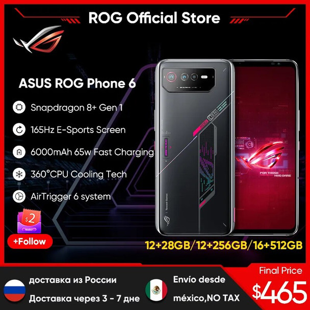 Original ASUS ROG Phone 6 5G Smartphone Snapdragon 8+ Gen 1 6.78'' 165Hz E-Sports Screen 65W 6000mAh ROG 6 Gaming Global Rom