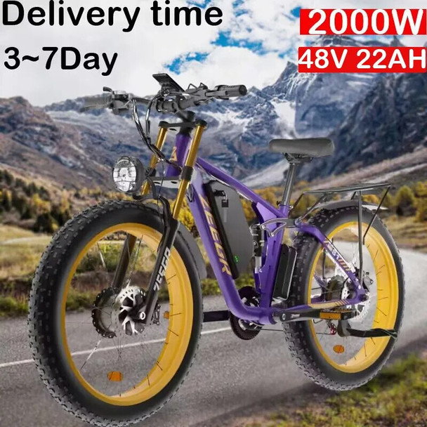 2023 New 2000W 48V 22Ah 26x4.0 Inch Off Road Two Wheel Drive Electric Bicycle Touring Motor Battery Fat Disease Electric Bicycle