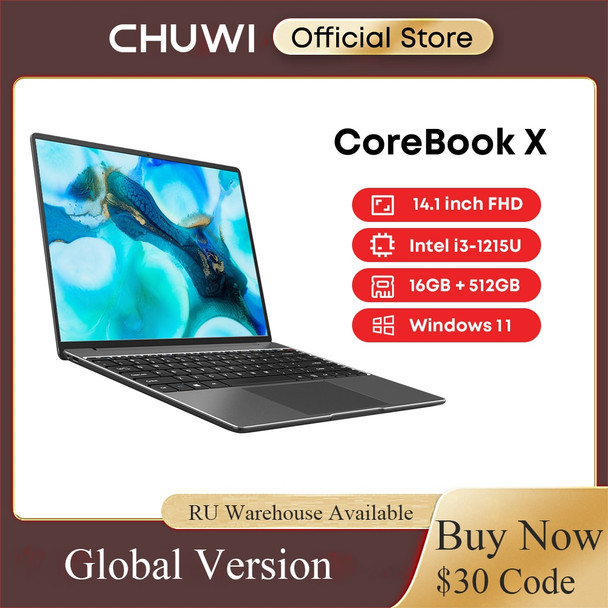 CHUWI CoreBook X Gaming Laptop 14.1 inch FHD IPS Screen Intel Six Cores i3-1215U Core UP to 3.70 Ghz Notebook 16GB RAM 512GB SSD