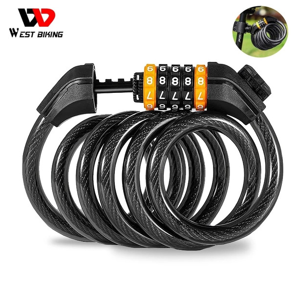 WEST BIKING Bicycle 4-5 Digital Code Locks Steel Cable Password Bike Cable Lock Motorcycle MTB Electric Bike Scooter Accessories