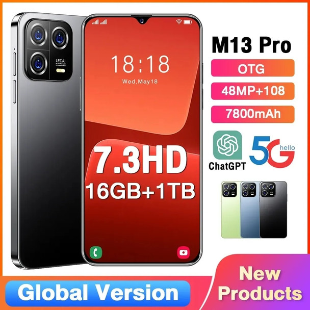 Brand New M13 Pro Smartphone Android 7.3 Inch HD Full Screen 16GB+1TB Mobile Phones Global Version 5G Dual SIM Card Cell Phone
