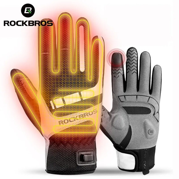 ROCKBROS official Winter Heated Gloves USB Electric Ski Snowboard Gloves Full Finger Bike Gloves Touch Screen Warm