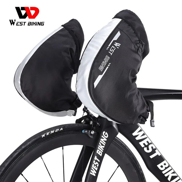 WEST BIKING Windproof Thermal Bar Mittens MTB Road Bicycle Electric Bike Commuter Handlebar Cover Reflective Cycling Gloves