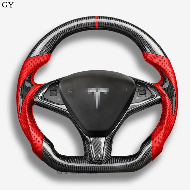 For Tesla Model S Model Model X Matta Glossy Carbon Fiber Steering Wheel Customizable 2017 2018 2019 2020 2021