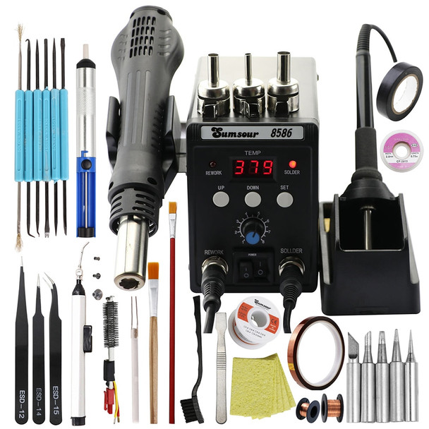 2 in 1 Soldering Station 8586 Digital Display SMD Rework Hot Air Gun Solder Iron 220V ESD Welding Desoldering Repair Tools