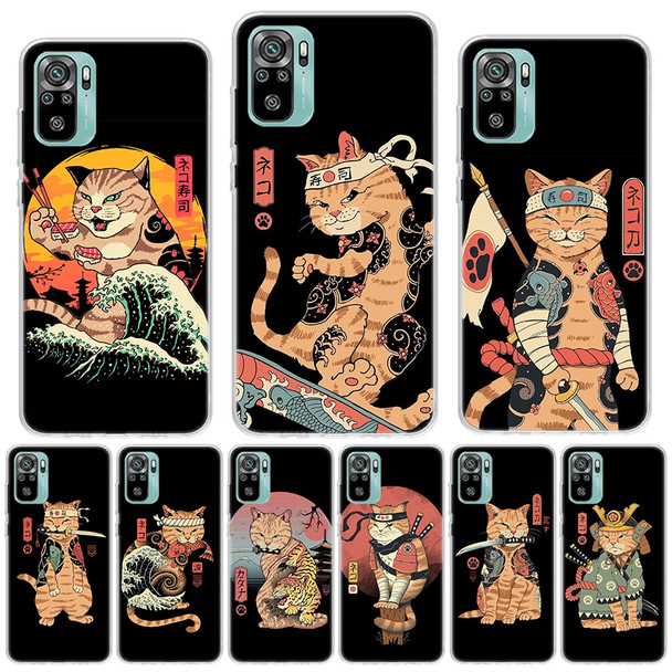 Ramen Sushi Samurai Tattoo Cat Silicon Call Phone Case For Xiaomi Redmi 10 10C 12 12C 9 9C 9A 10A 9T 8A 7A 6A 8 7 6 Pro 10X K40