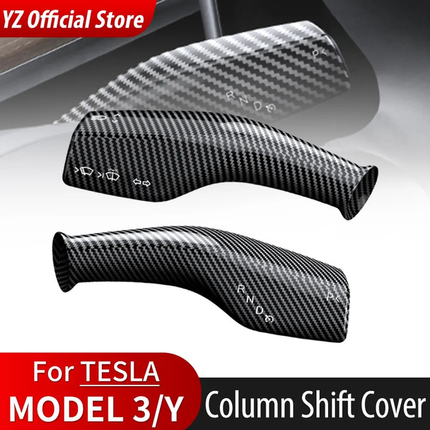 1 Pair YZ Carbon Fiber Shift Knob Cover Decor For Tesla