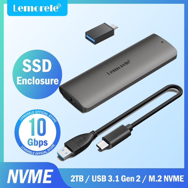 Lemorele M.2 SSD Enclosure M.2 NVMe Case USB 3.1 10Gbps PCIe M.2 SSD Case Enclosure External for External Hard Drive M/B+M Key