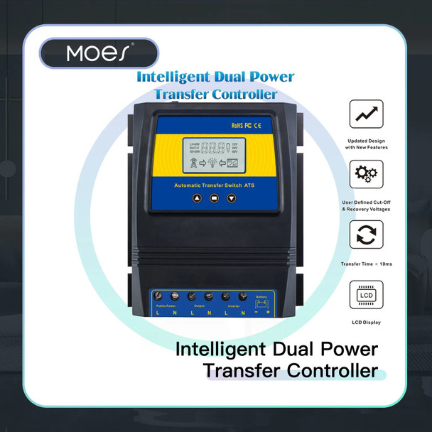 Automatic ATS Dual Power Transfer Switch Solar Charge Controller for Solar wind System DC 12V 24V 48V AC 110V 220V on/off grid