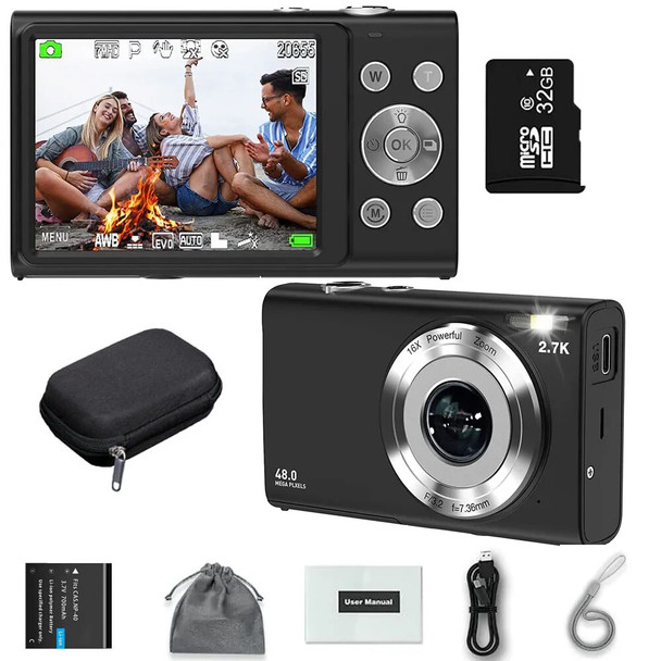 2.7K Digital Cameras for Kids Mini Autofocus Camera with Bag for Photography HD 48MP with 2.8" Large Screen Camcorder Camera