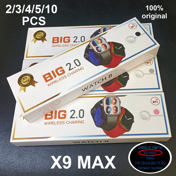 2/3/4/5/10PCS Original X9 Max Big 2.0 inch Smartwatch Series 8 Wireless Charging Bluetooth Call Heart Rate Tracker Smart Watch