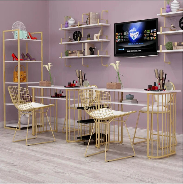 Gold marble manicure table and chair single double table manicure table manicure shop table and chair set combination