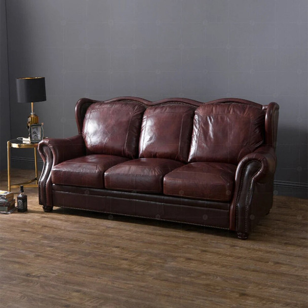 MANBAS American Italian Leather Sofa Oil Wax Genuine Cow Leather Couch Big Sofas Modernos Para Sala American Chesterfield Salon