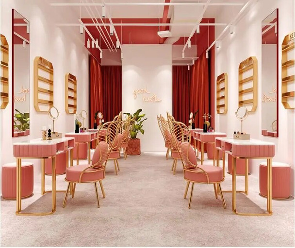 Net red gold iron marble manicure table and chair set single and double three manicure table manicure table economical