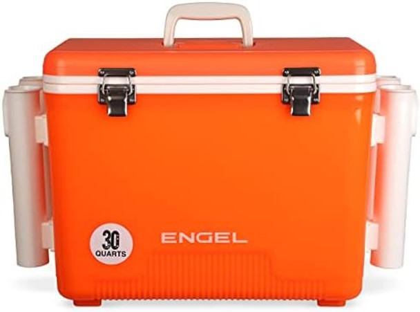 30qt Leak-Proof, Air Tight, Fishing Drybox Cooler with Built-in Fishing Rod Holders