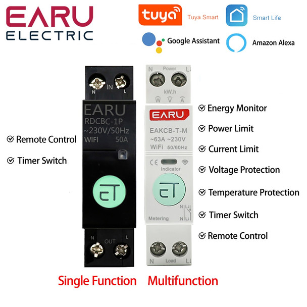 TUYA WiFi MCB Smart Circuit Breaker Over Current Under Voltage Protection Power Metering 1-63A Wireless Remote Control Switch