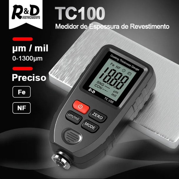 R&D TC100 Coating Thickness Gauge 0.1micron/0-1300 Car Paint Film Thickness Tester Measuring FE/NFE Russian Manual Paint Tool