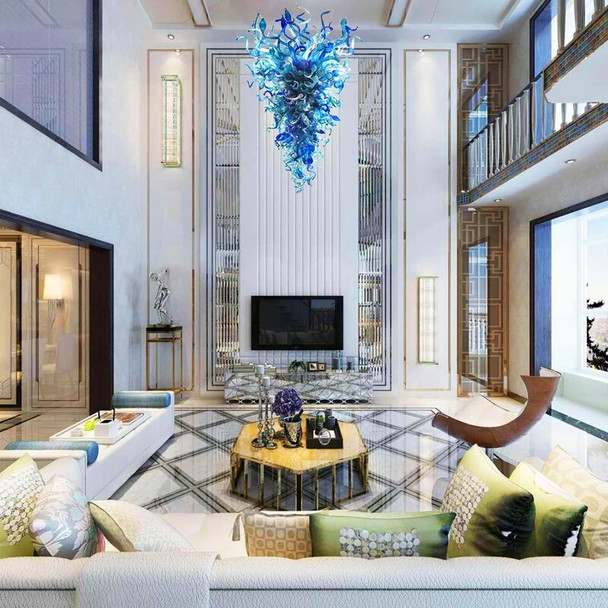 Blue Indoor Hanging Chandelier Lamp Large Long Luxury Modern Style Decorative Hand Blowm Glass Crystal Chandelier Lighting Blue Indoor Hanging Chandelier Lamp Large Long Luxury Modern Style Decorative Hand Blowm Glass Crystal Chandelier Lighting