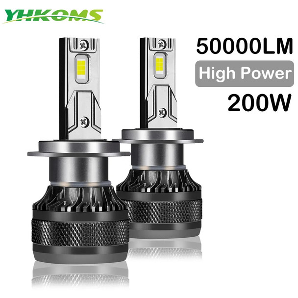 YHKOMS Car LED Headlight H7 LED H4 H1 H8 H11 HB3 HB4 9005 9006 9012 6000K 200W 50000LM Auto LED Lamp Turbo Fog Light 12V