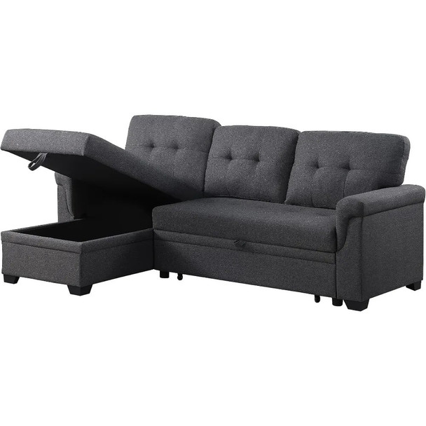 84“ L-Shape Convertible Sleeper Sectional Sofa With Storage Chaise and Pull-Out Bed Dark Gray-1 Armchairs for Living Room Canape