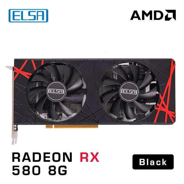 ELSA AMD Radeon RX 580 8GB GDDR5 256bit Black GPU For Desk Computer Gaming And Office Graphics Card