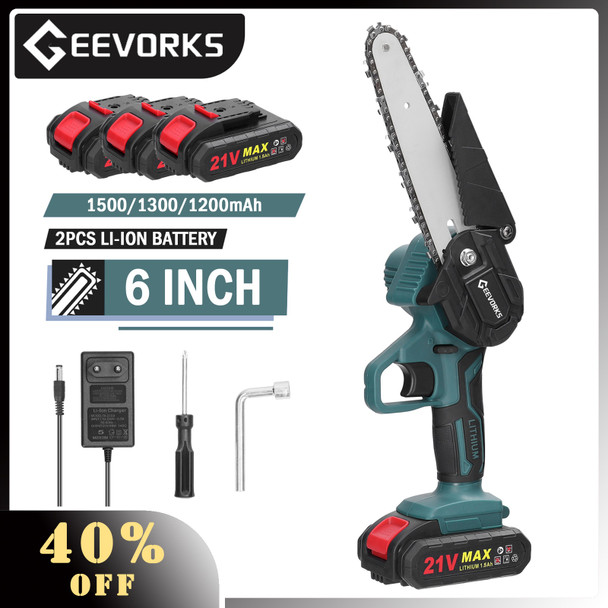 21V 6Inch Portable Electric Pruning Saw Rechargeable Small Wood Spliting Chainsaw One-handed Woodworking Tool For Garden Orchard