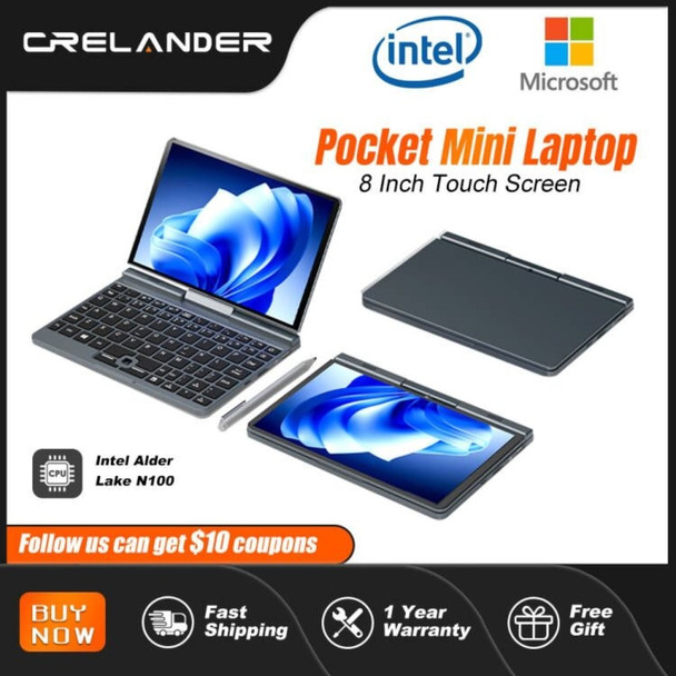 CRELANDER Mini Laptop 8 Inch Touch Screen Intel Alder Lake N100 12GB DDR5 WiFi 6 2 In 1 Laptop Notebook Tablet PC Pocket Laptop