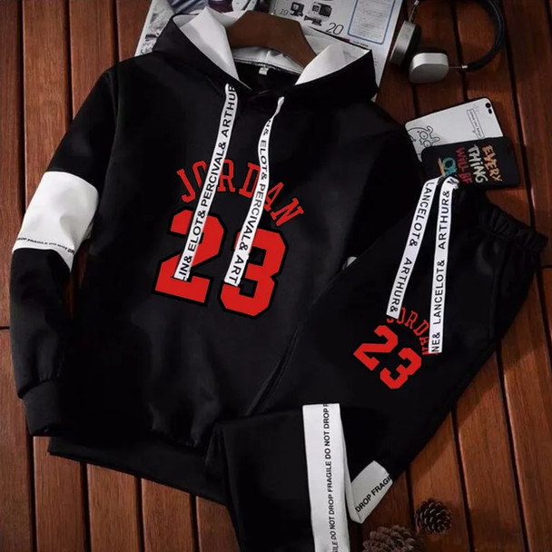 2023 Men's Autumn and Winter Premium Hooded Sweatshirt Set Hoodie+Sweatpants 2 Piece Sweatwear Set Men's Outdoor Sportswear