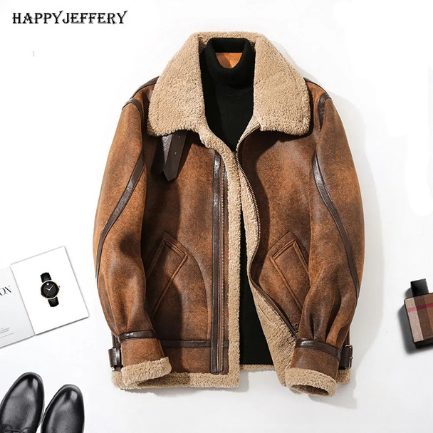 High Quality Mens Winter PU Leather Coats Overcoat Jackets Thick Warm Wool Fleece Fur Men Leather Jacket Coat LC04