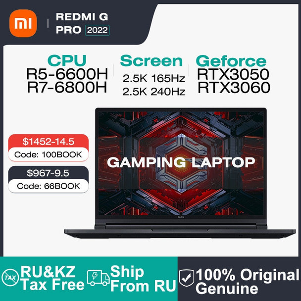 2022 Xiaomi Redmi G Pro Gaming Laptop 16 Inch 240Hz LCD Screen Computer RTX3060 AMD Ryzen7 R7 6800H 16GB DDR5 512GB SSD Notebook