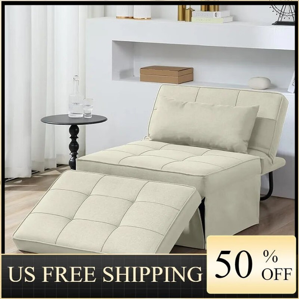 Sofa Bed, 4 in 1 Multi-Function Folding Ottoman Breathable Linen Couch Bed with Adjustable Backrest Modern Convertible
