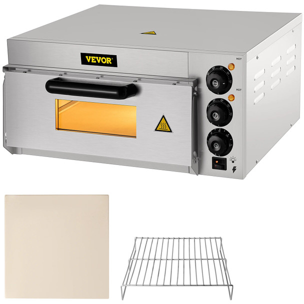 VEVOR Commercial Electric Pizza Oven 14" Single Deck Layer 110/220V 1300/2000W with Stone and Shelf Multipurpose Pizza Maker