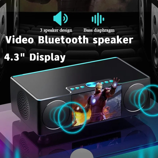 4.3 "HD Video Display Wireless Bluetooth Speaker Bass Speaker Home Sound System Para Casa 3D Surround Stereo FM Radio Ensite